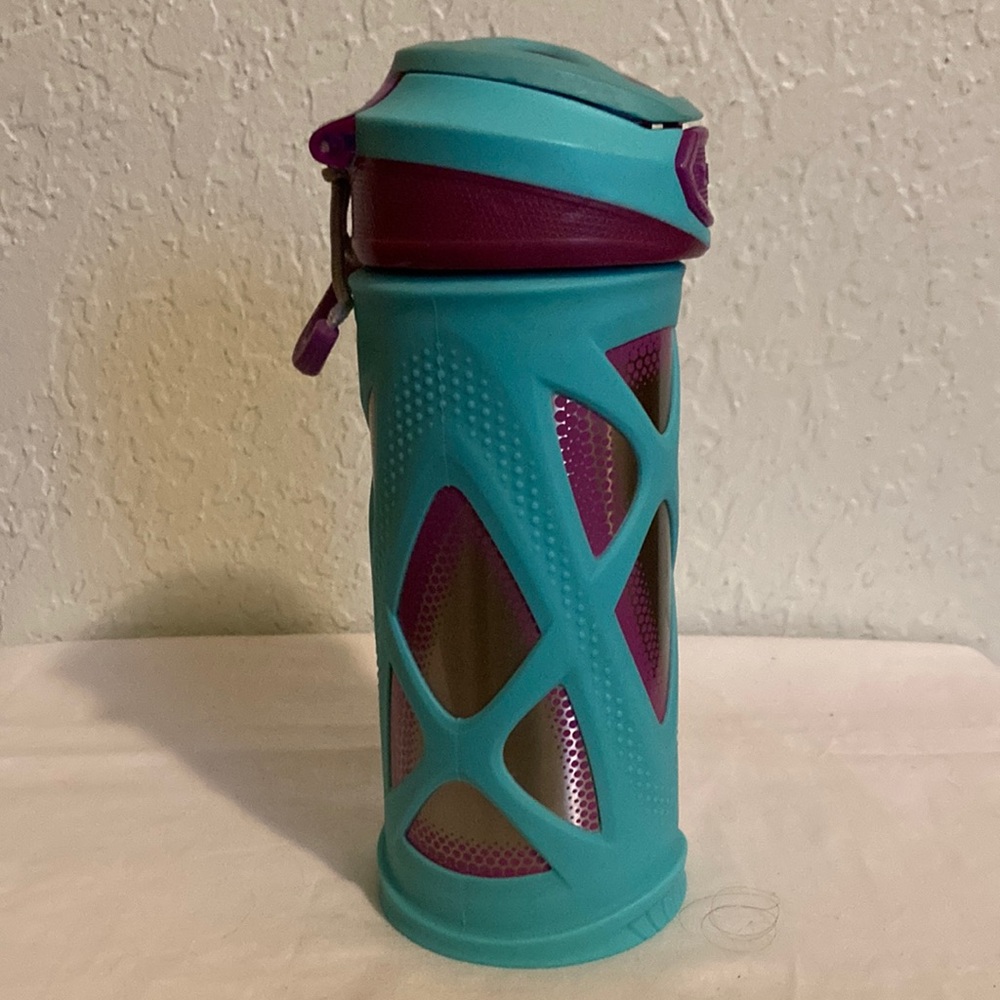 Zulu 12oz Water Bottle Vacuum Insulated Stainless Steel Pop-Up Straw Purple Teal